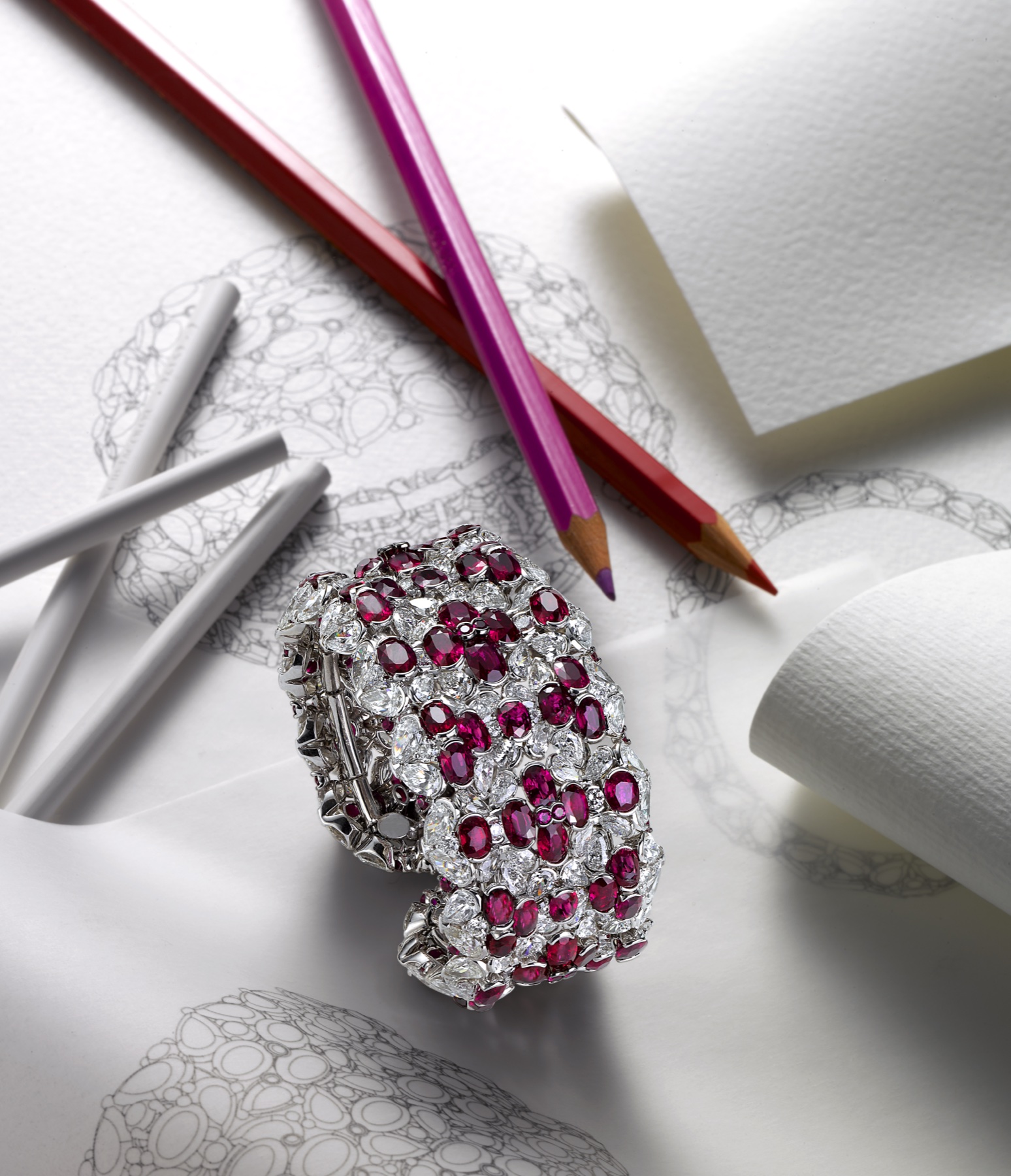 Ruby cuff with design sketches